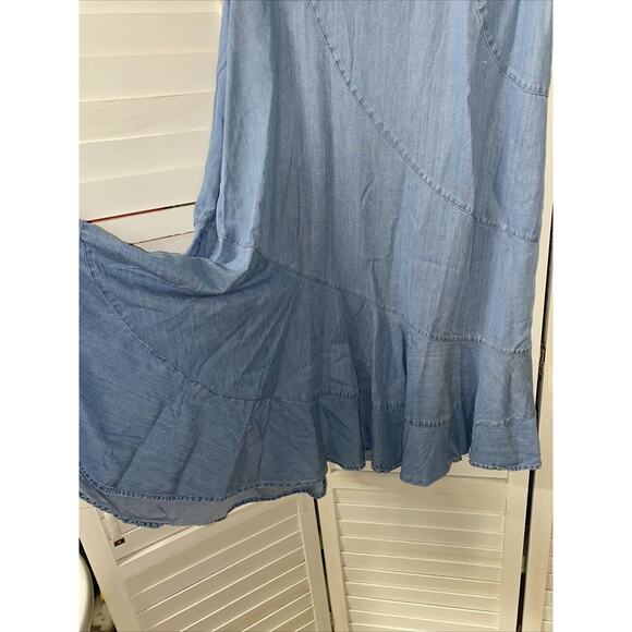 JM Collection Women’s Flared Denim Maxi Light Blue Denim Skirt Tencel Blend LRG - Picture 2 of 8